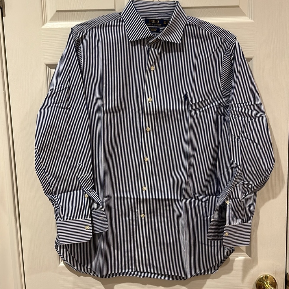 Polo Ralph Lauren Blue/White Striped Spread Collar Dress Shirt - Picture 4 of 4
